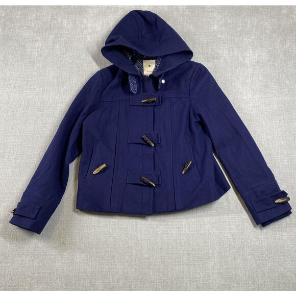 Elevenses Jacket Womens 6 Wool Blend Hooded Toggle Peacoat Lined Button Closure - Picture 1 of 12